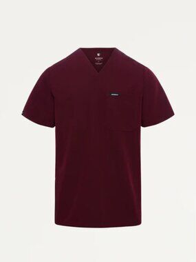 Jaanuu Mens Burgundy Holmes Everyday 1-Pocket Scrub Top